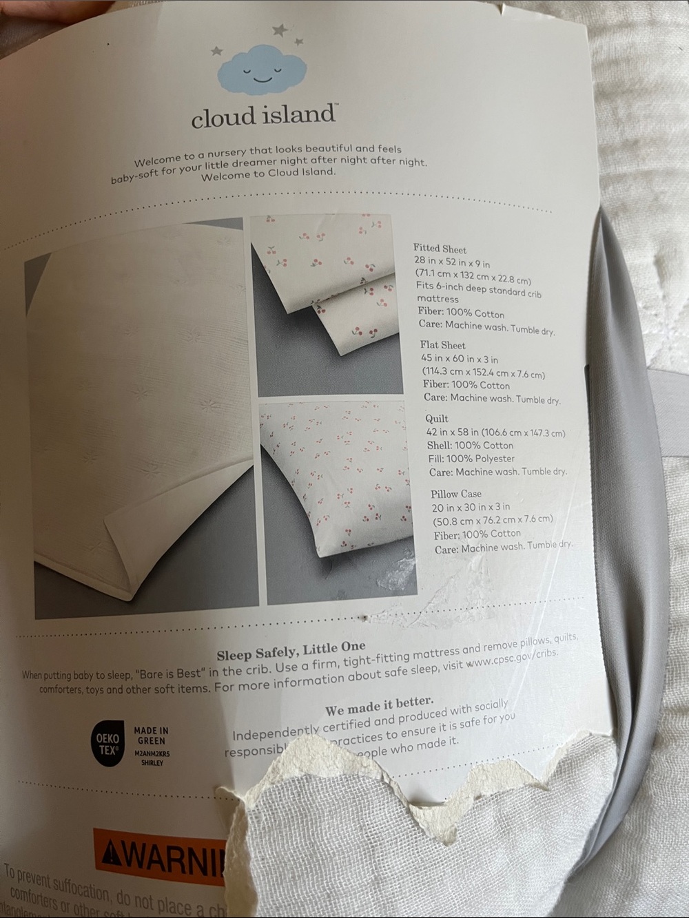 cloud island Toddler Bedding Set in White and Cream with Soft Pink Accents - Picture 10 of 10